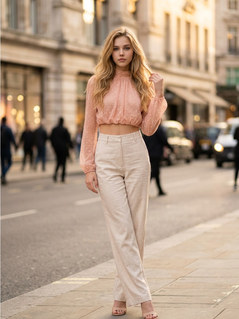 Fashion Nova Peach Sheer Polka Dot Mock-Neck Blouse